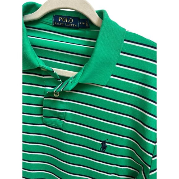 Polo Ralph Lauren Golf Polo Shirt Mens Large Green Stripe Short Sleeve Pony - Picture 2 of 8